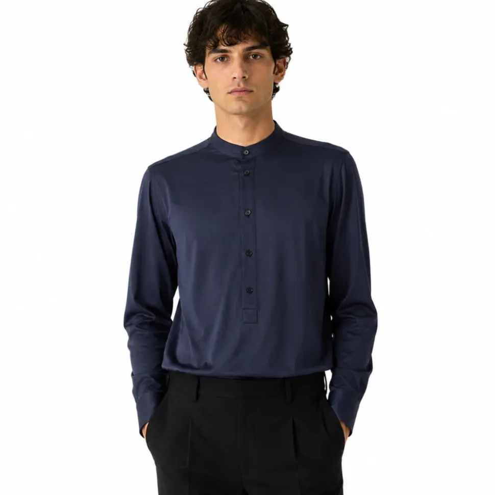 Silk Mandarin-Collar Shirt