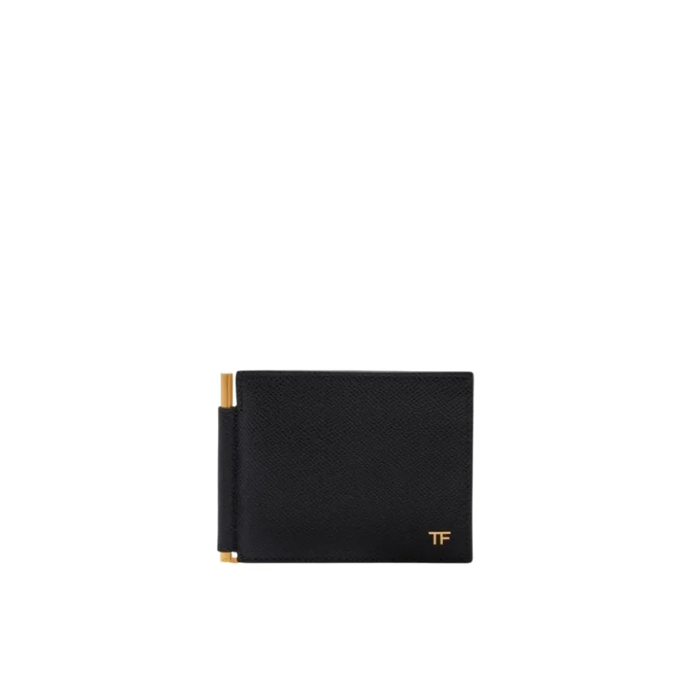 Small Grain Leather T Line Clip Wallet