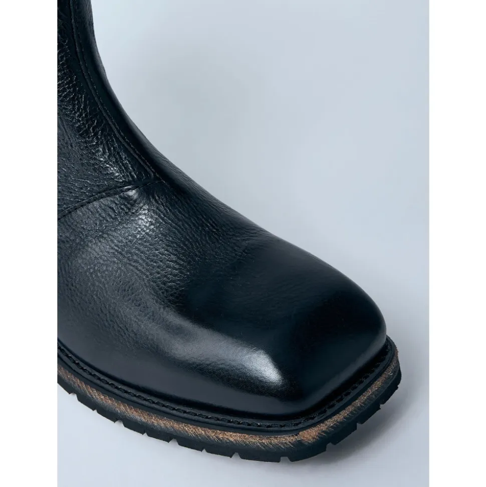 Smooth Leather Square Toe Boots