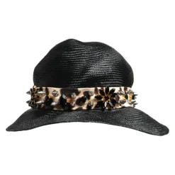 Straw Crystal Embellished Wide Brim Hat