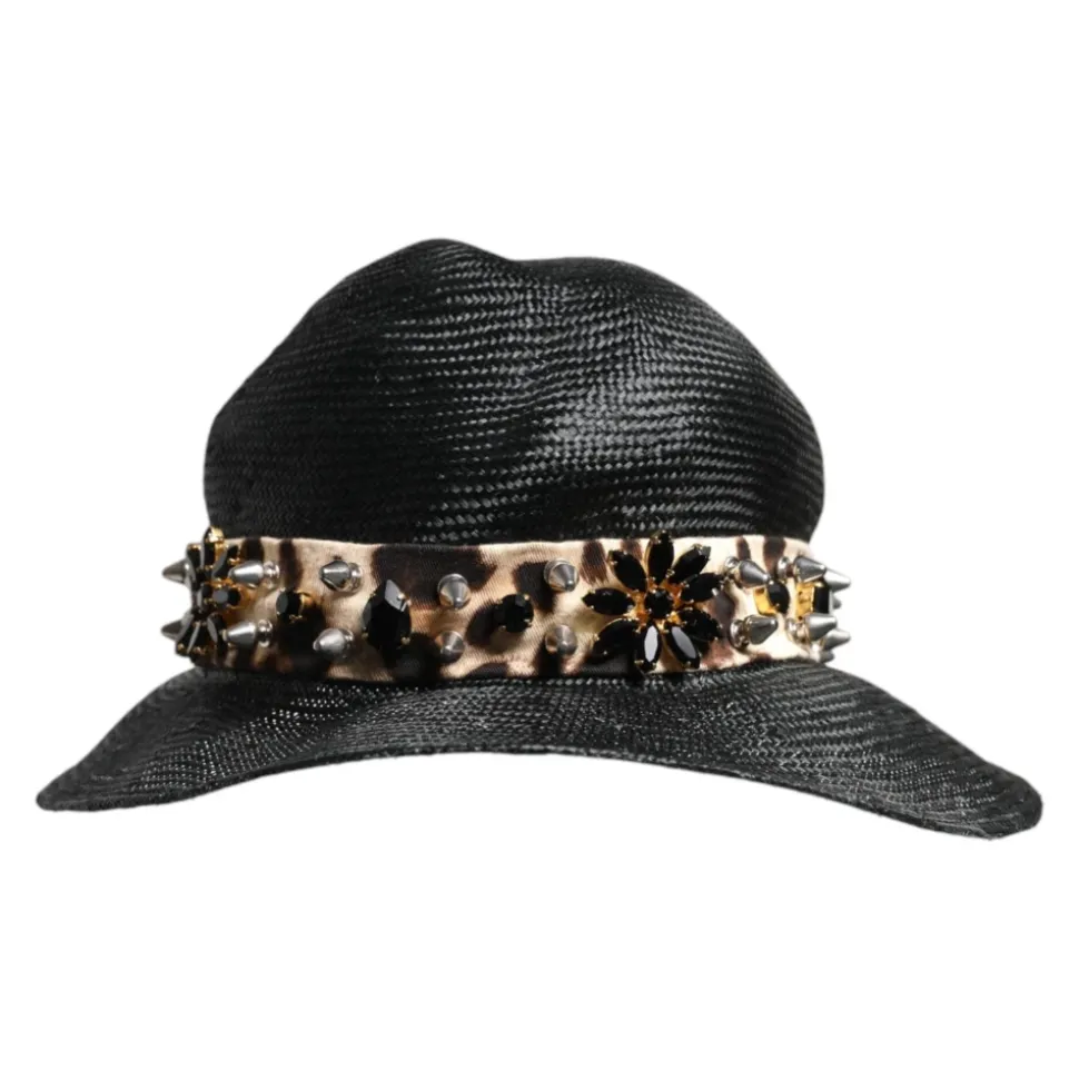 Straw Crystal Embellished Wide Brim Hat