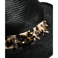 Straw Crystal Embellished Wide Brim Hat