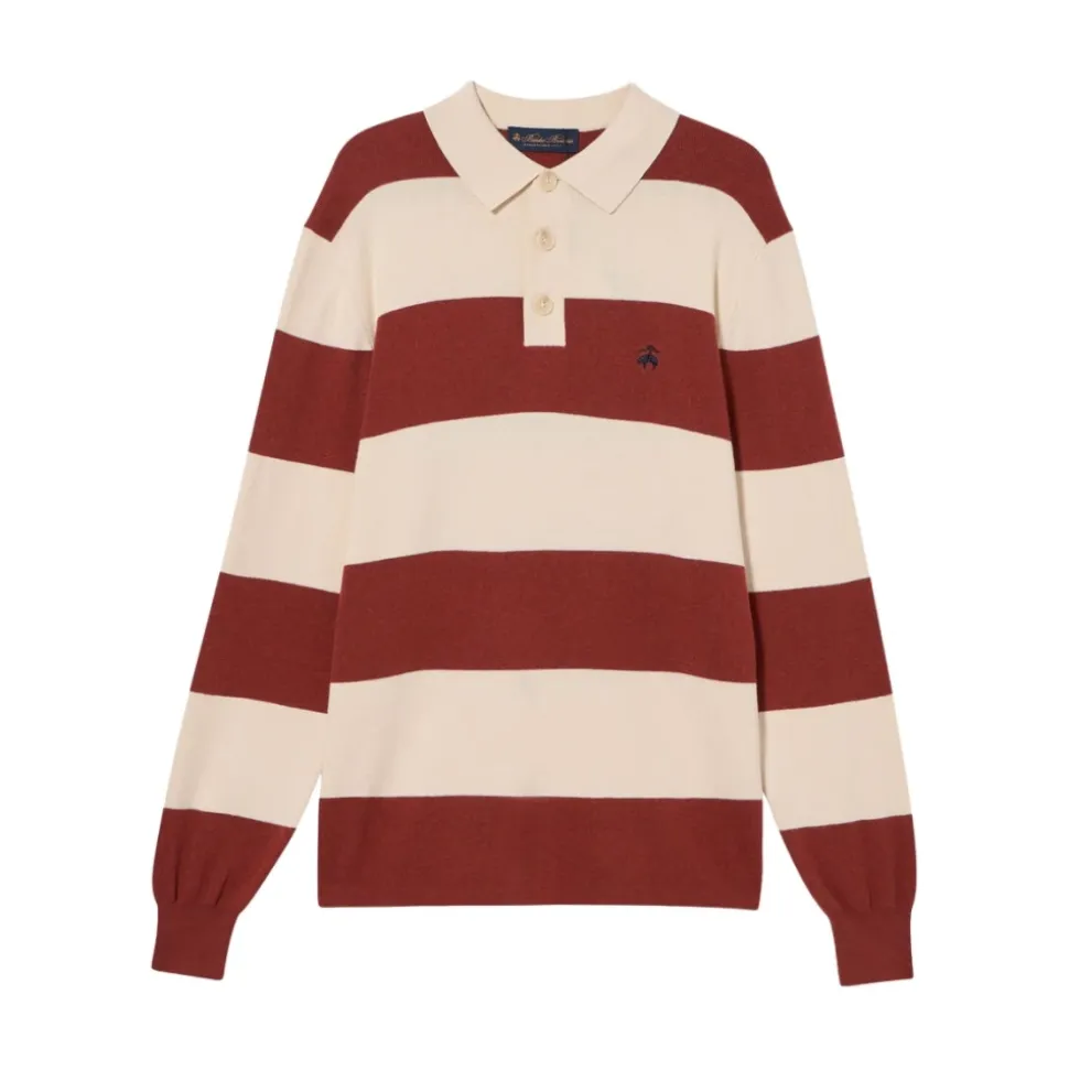 Striped Cotton-Cashmere Rugby Knit Polo