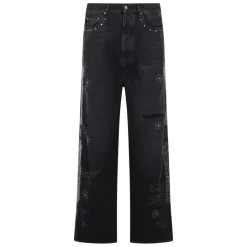 Studded Ripped Wide-leg Jeans