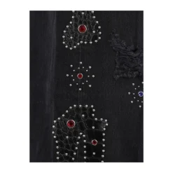 Studded Ripped Wide-leg Jeans