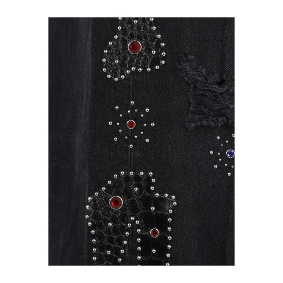 Studded Ripped Wide-leg Jeans