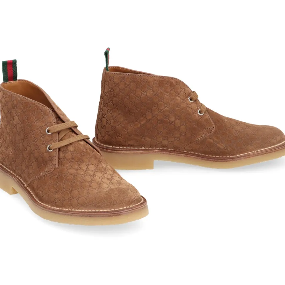 Suede Ankle Boots with GG Motif