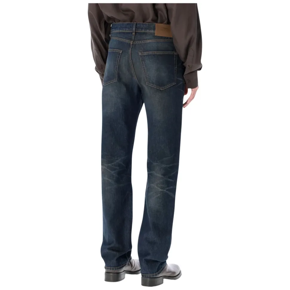 Sun-Faded Straight-Leg Denim Jeans