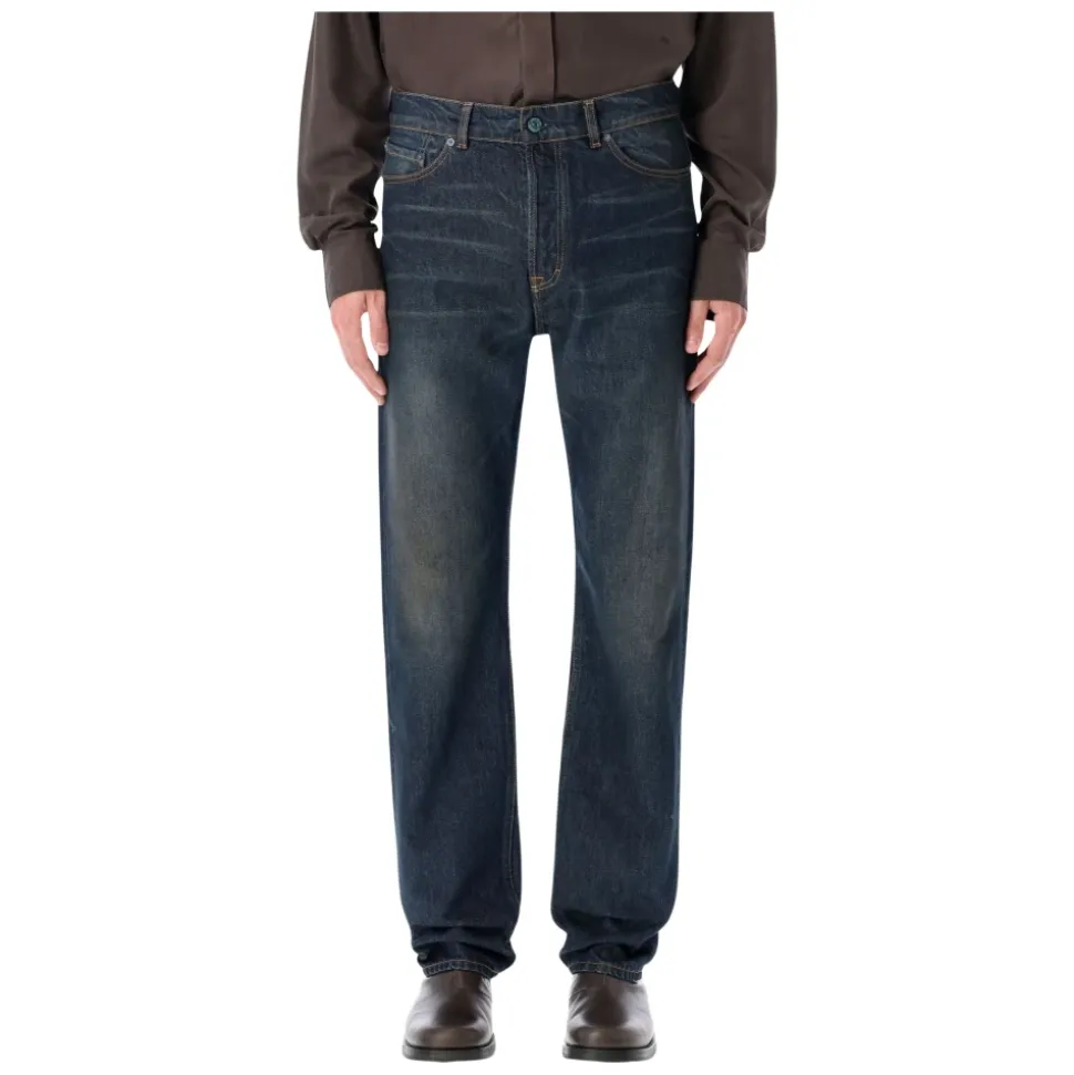 Sun-Faded Straight-Leg Denim Jeans