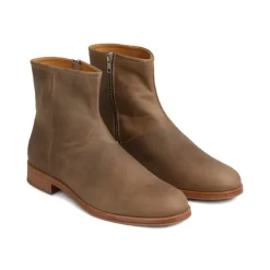 Taupe Leather Side-Zip Low Heel Shoes