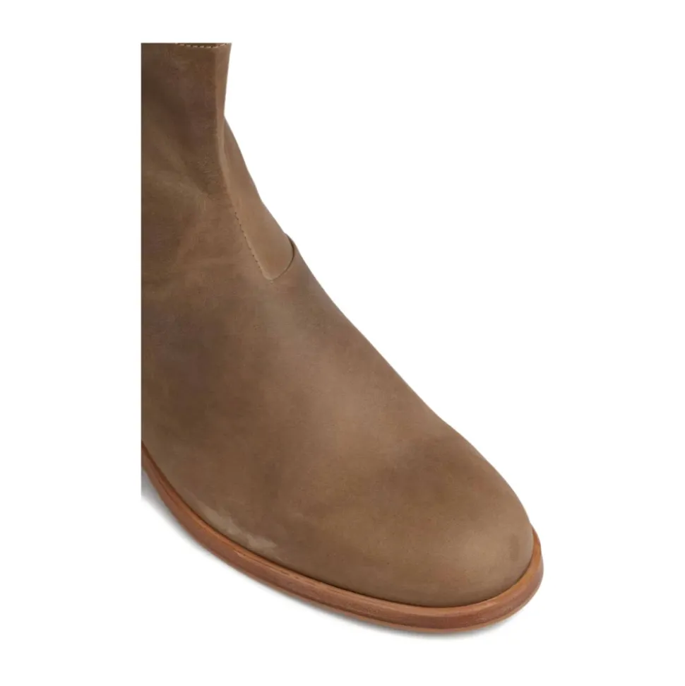 Taupe Leather Side-Zip Low Heel Shoes