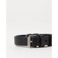 Textured Leather Bracelet with Metal Buckle
