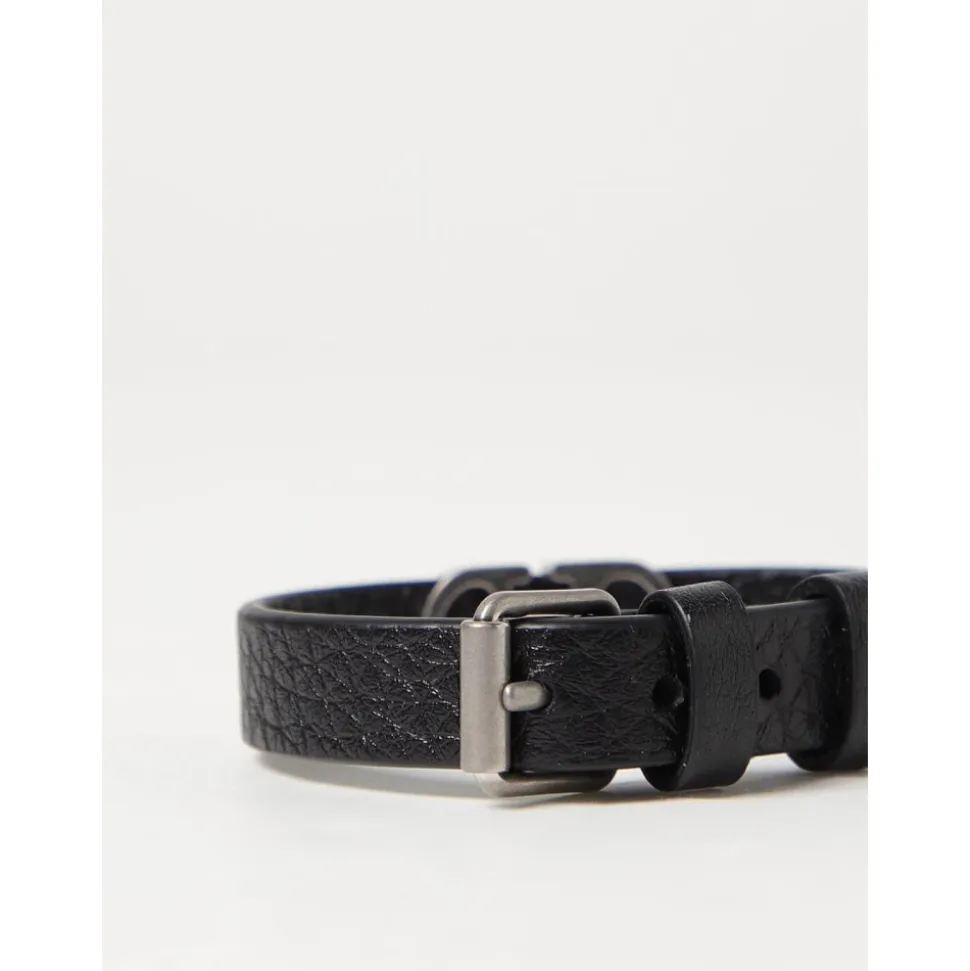 Textured Leather Bracelet with Metal Buckle