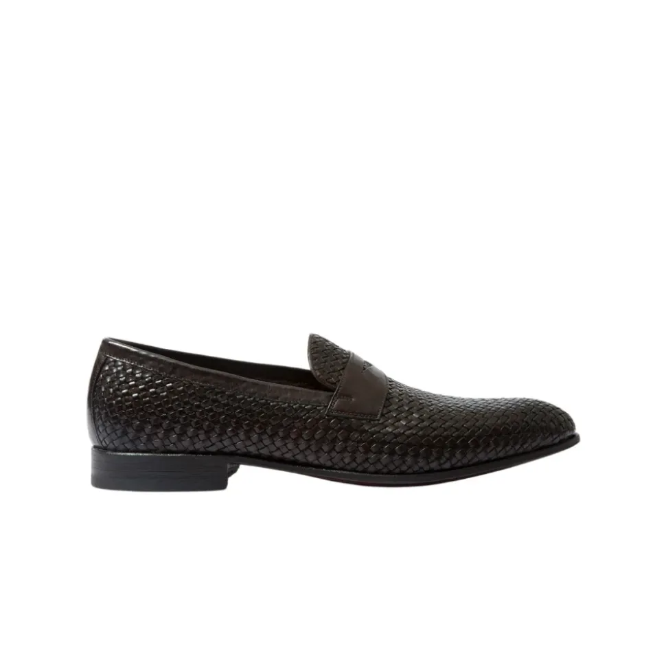 Vintage Brown Woven Calfskin Loafers