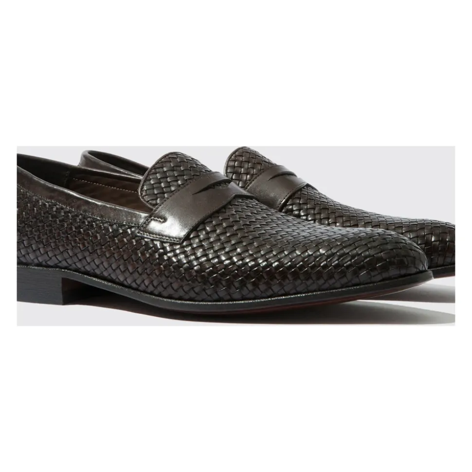 Vintage Brown Woven Calfskin Loafers