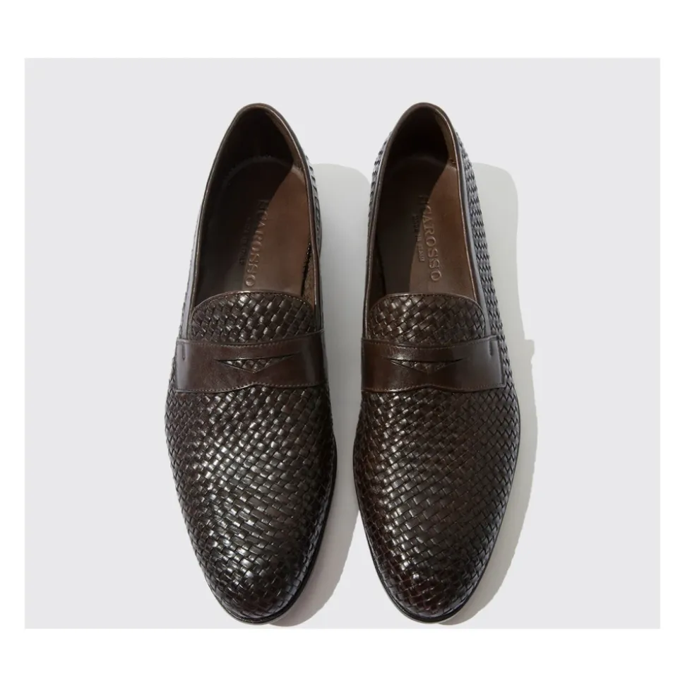 Vintage Brown Woven Calfskin Loafers