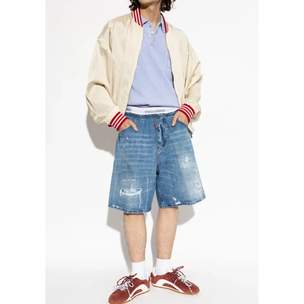 Vintage-Effect Denim Shorts