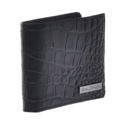 Wallet in black leather with crocodile print