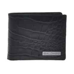Wallet in black leather with crocodile print