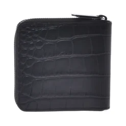 Wallet with zip in black leather with crocodile print
