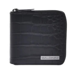 Wallet with zip in black leather with crocodile print