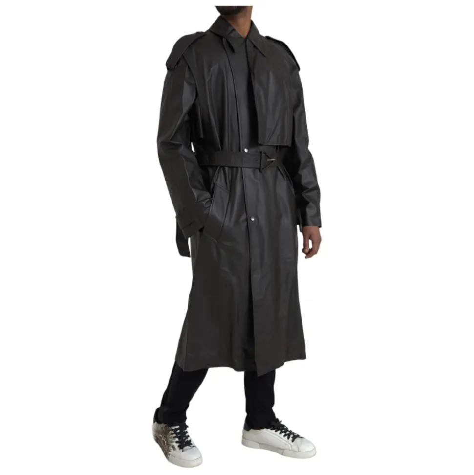 Waterproof Leather Trench Coat Jacket