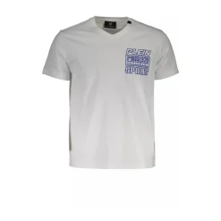 White Cotton V-Neck T-Shirt with Print