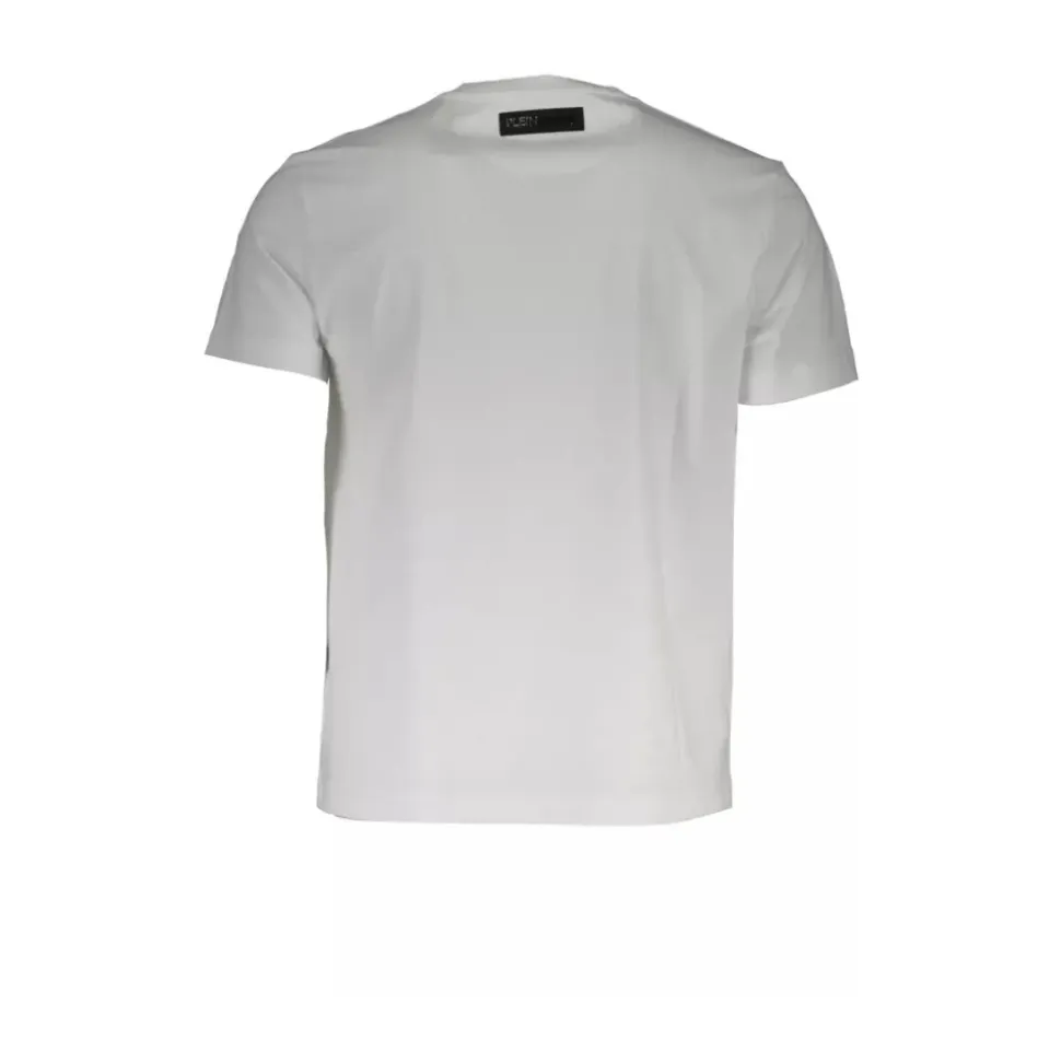 White Cotton V-Neck T-Shirt with Print