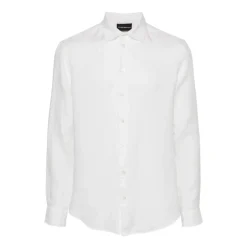 White Linen Logo Shirt Classic Collar