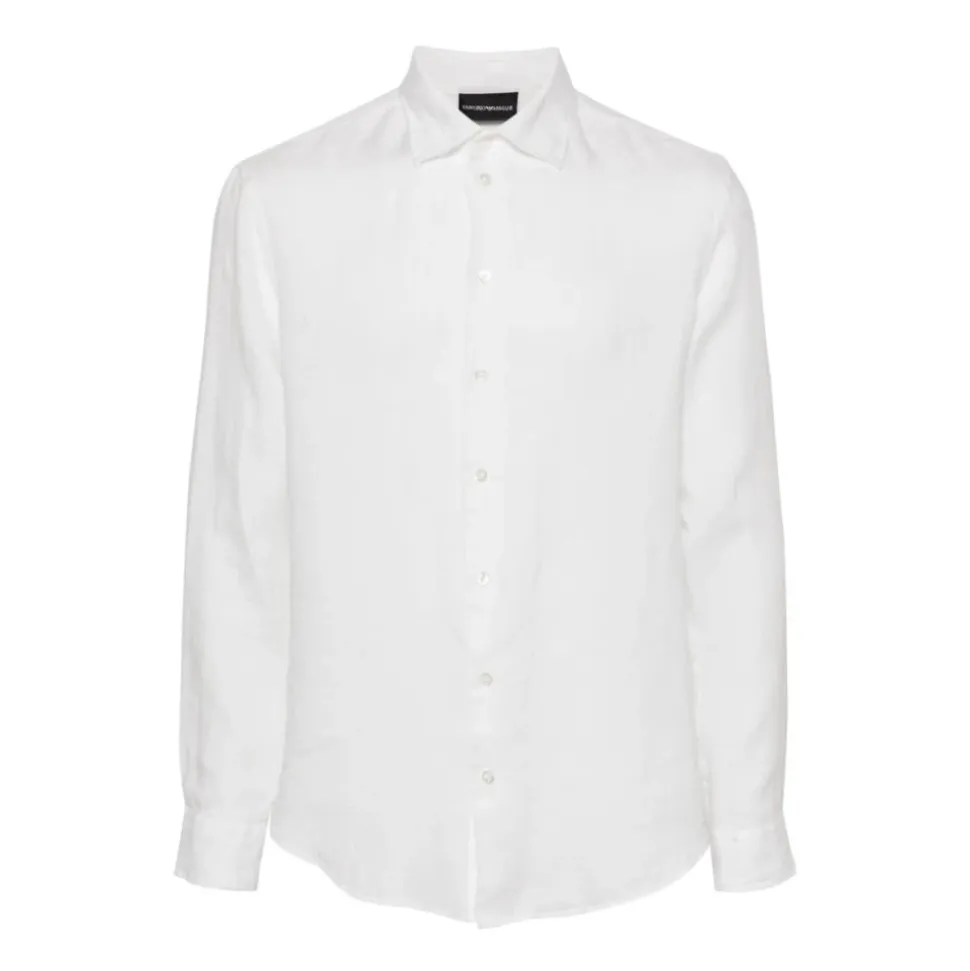 White Linen Logo Shirt Classic Collar