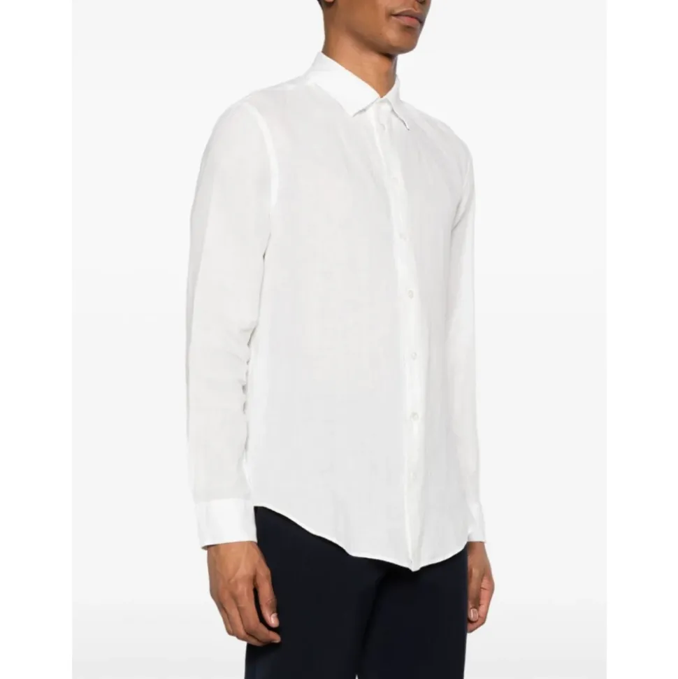 White Linen Logo Shirt Classic Collar