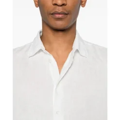 White Linen Logo Shirt Classic Collar