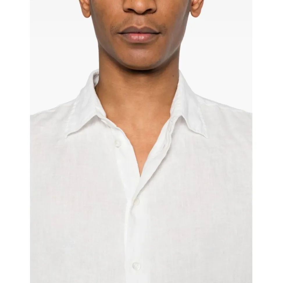 White Linen Logo Shirt Classic Collar