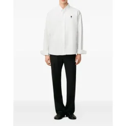 White Poplin Shirt with Logo Embroidery