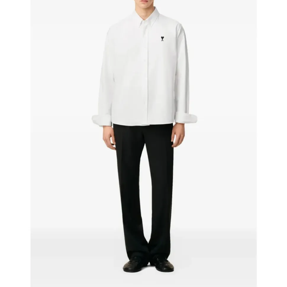 White Poplin Shirt with Logo Embroidery
