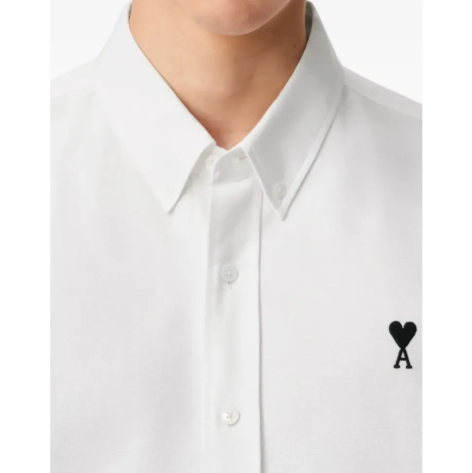 White Poplin Shirt with Logo Embroidery