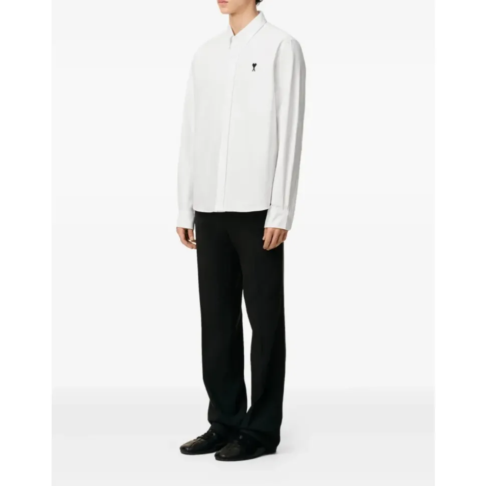 White Poplin Shirt with Logo Embroidery