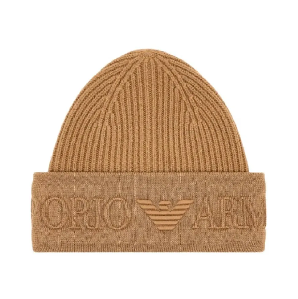 Wool beanie with logo brim