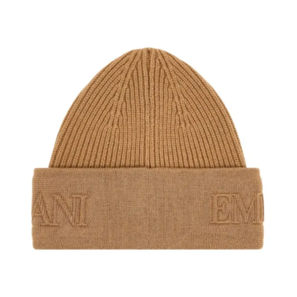 Wool beanie with logo brim