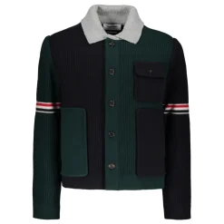 Wool Cardigan with Tricolor Details
