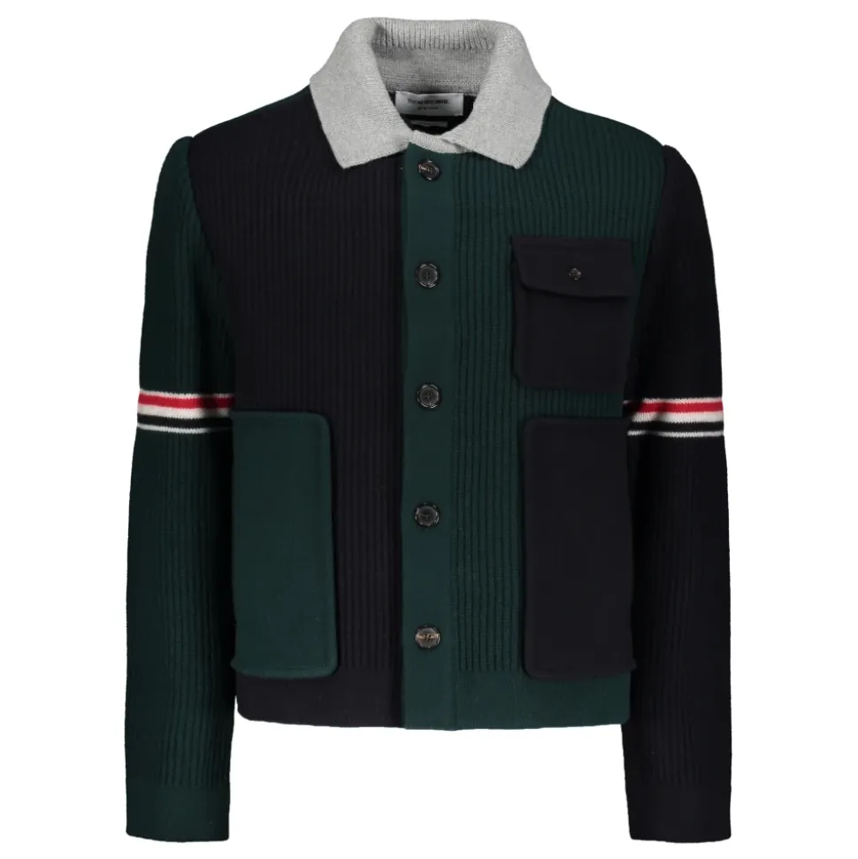 Wool Cardigan with Tricolor Details