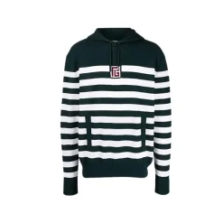 Wool Logo Sweatshirt Horizontal Stripes Hooded