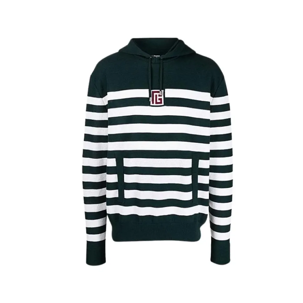 Wool Logo Sweatshirt Horizontal Stripes Hooded