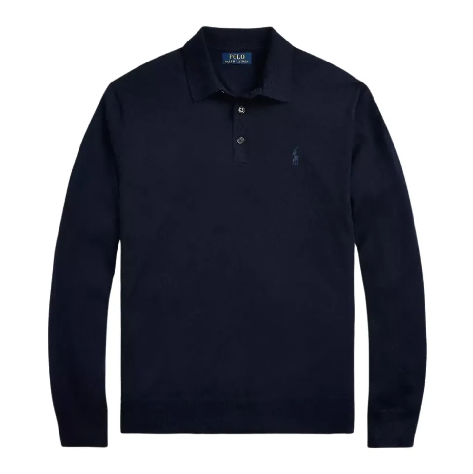 Wool sweater with polo collar