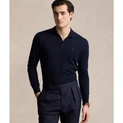Wool sweater with polo collar