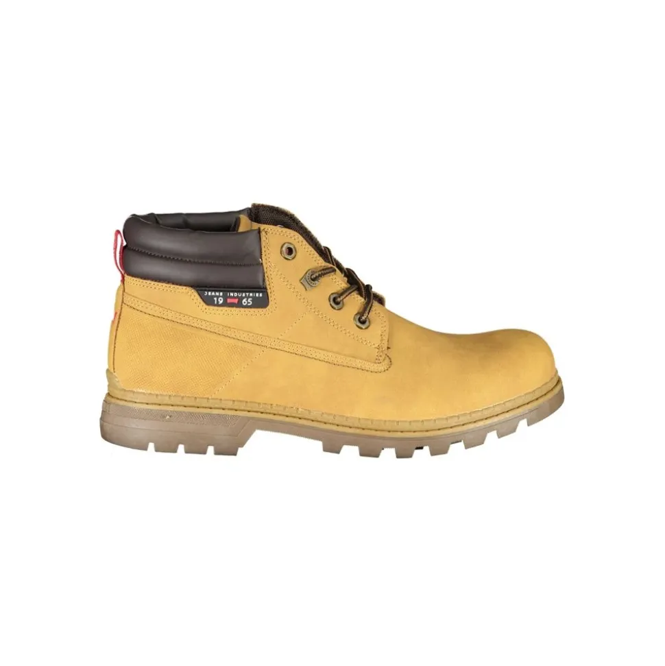 Yellow Lace-Up Boots with Contrast Details